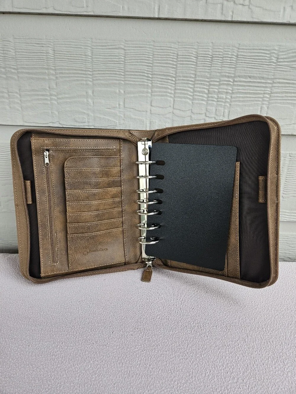 Franklin Covey Zip Binder Only Brown Faux Leather 7 Rings 1.5” Organizer Planner